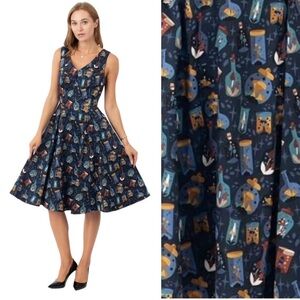 Eva rose women’s 4x mushrooms and potions v neck retro swing dress new